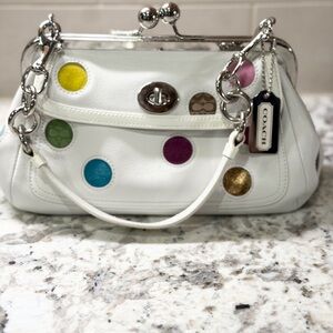 VINTAGE and RARE! Coach White Bag with Colorful Dots